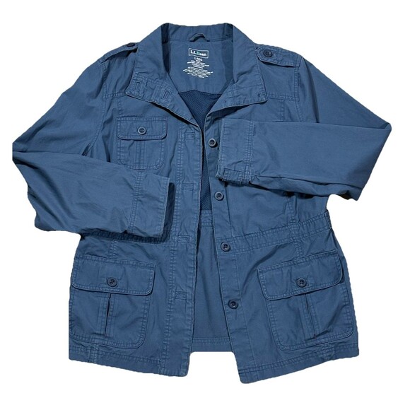 LL Bean Womens Jacket Blue Utility Field Chore Military Safari Canvas Size Large - Picture 2 of 12
